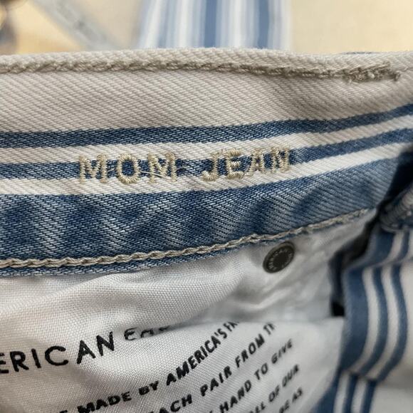 American Eagle Jeans Womens 4 Mom High Rise Striped Blue White Pants Denim - Picture 7 of 14